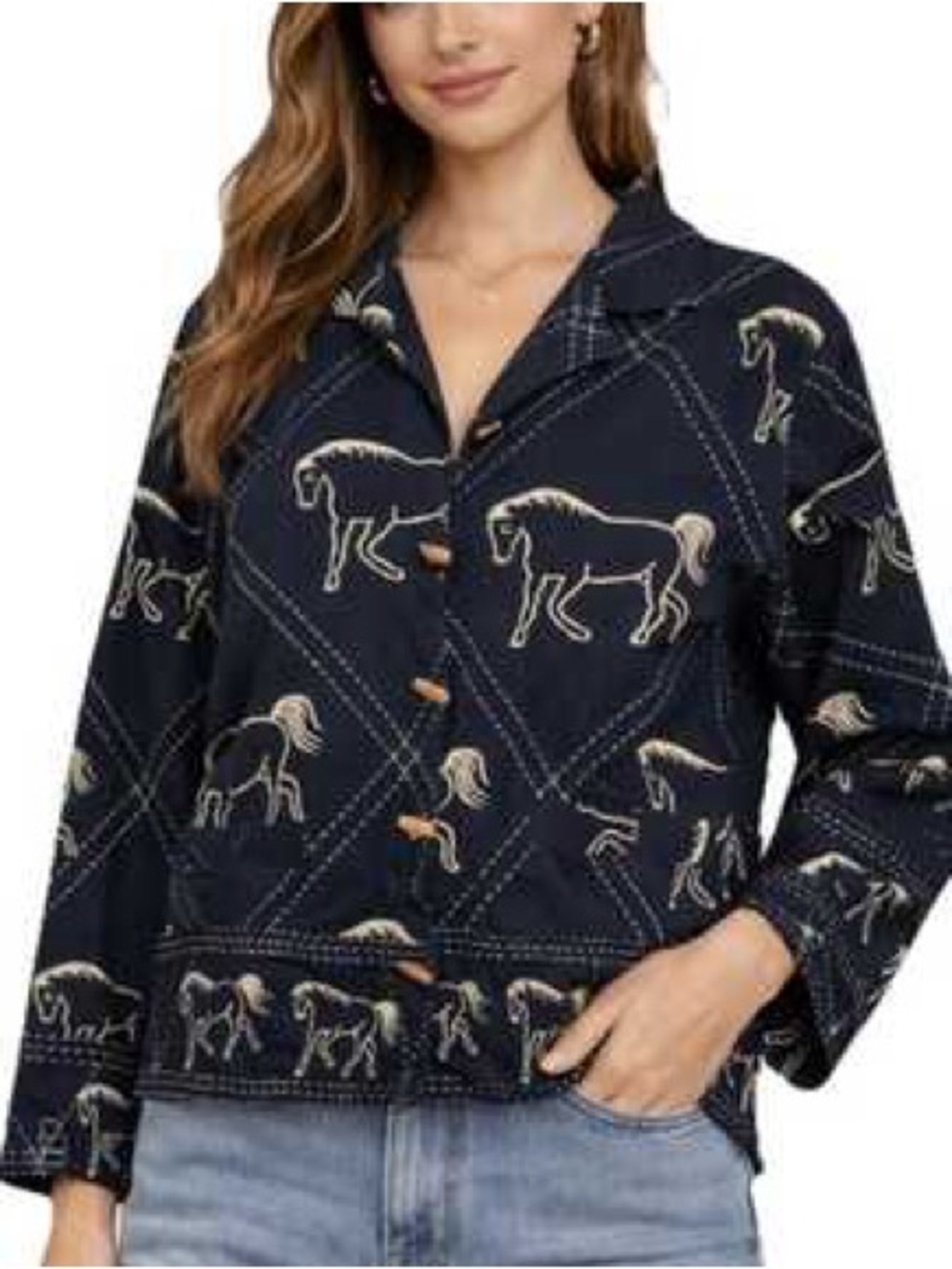 New Identity Vintage Horse Print Cotton Jacket PS Black Western Equestrian